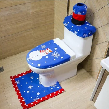 

New Christmas Decoration Blue Embroidered Christmas Snowman Toilet Cover Snowman Shape Christmas Decorations For Home