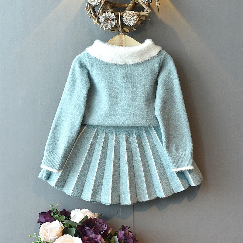 Одежда для маленьких девочек комплект со свитером для девочек, детский вязаный костюм принцессы, свитер теплый свитер для девочек, юбка От 2 до 6 лет из двух предметов#0064