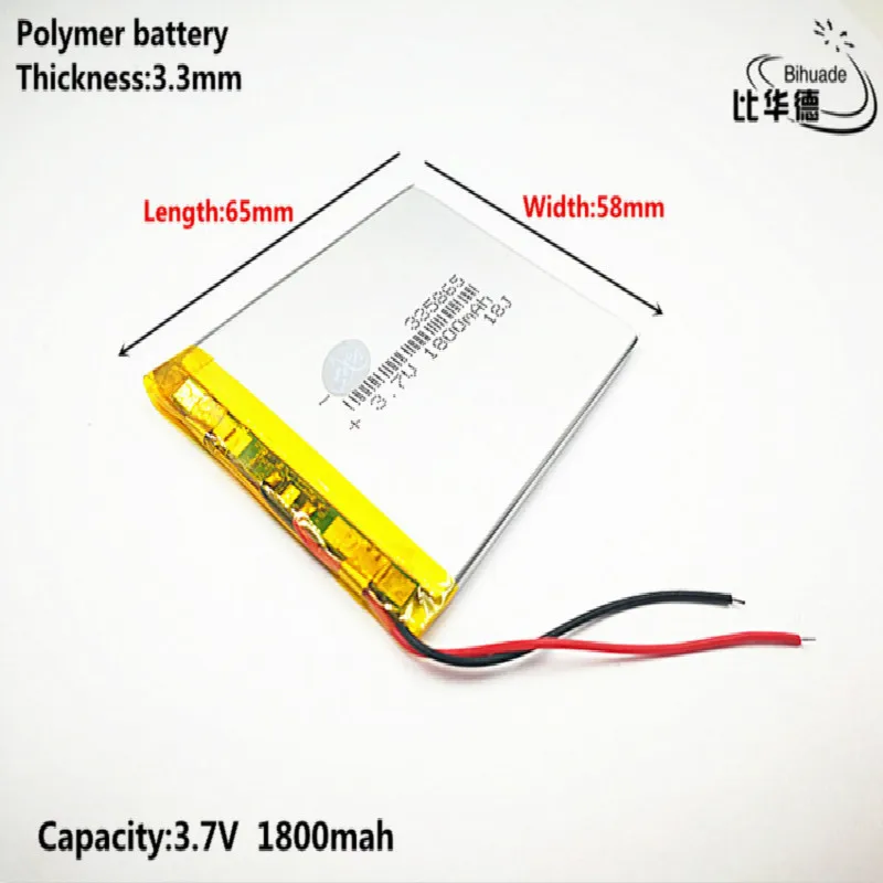 Литиевая батарея хорошего качества 3,7 V, 1800 mAH 335865 полимер литий-ионный/литий-ионный аккумулятор для планшетных ПК, gps, mp3, mp4