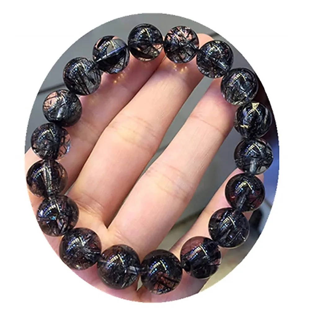 11.5mm Genuine Natural Black Rutilated Quartz Bracelet From Brazil Round Beads For Women Men Gift Crsytal Bracelet Jewelry AAAAA