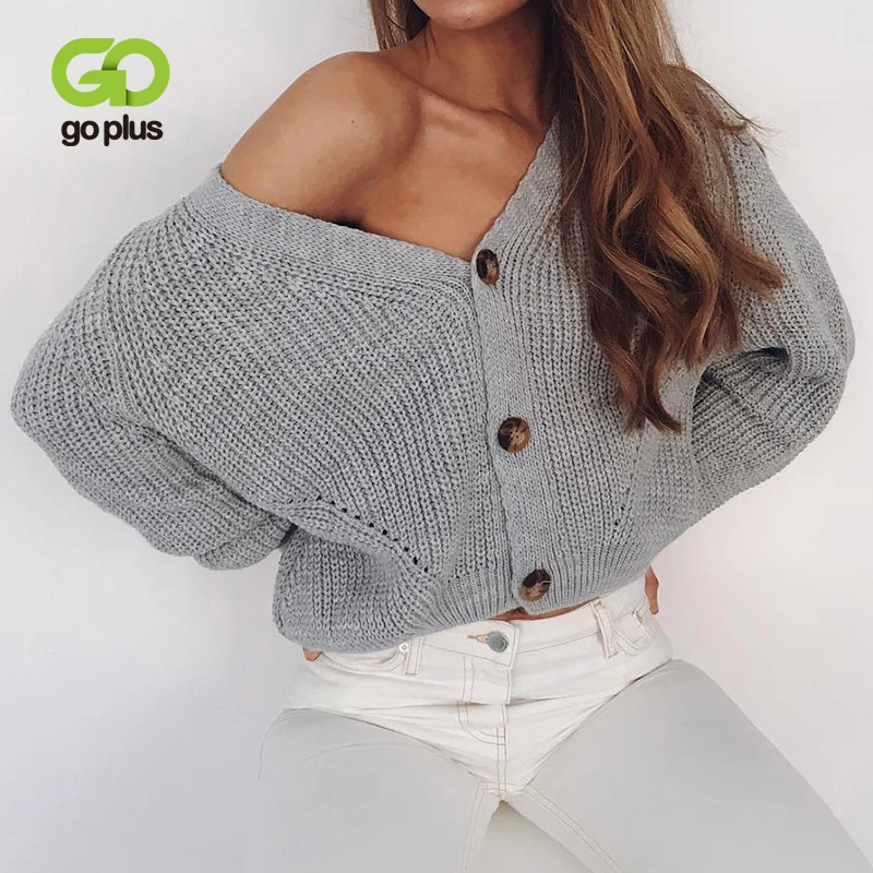 GOPLUS, Осень-зима, женский кардиган, вязаный жакет, сексуальный, v-образный вырез, рукав-фонарик, женский свитер, джемпер оверсайз, для женщин