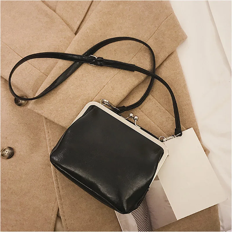 Black Shoulder bag Женская маленькая сумка на плечо из искусственной кожи, Роскошный дизайнерский клатч с зажимом, Ретро стиль, мини дамская сумочка и сумки через плечо, мягкая кожа - Цвет: Black Shoulder bag