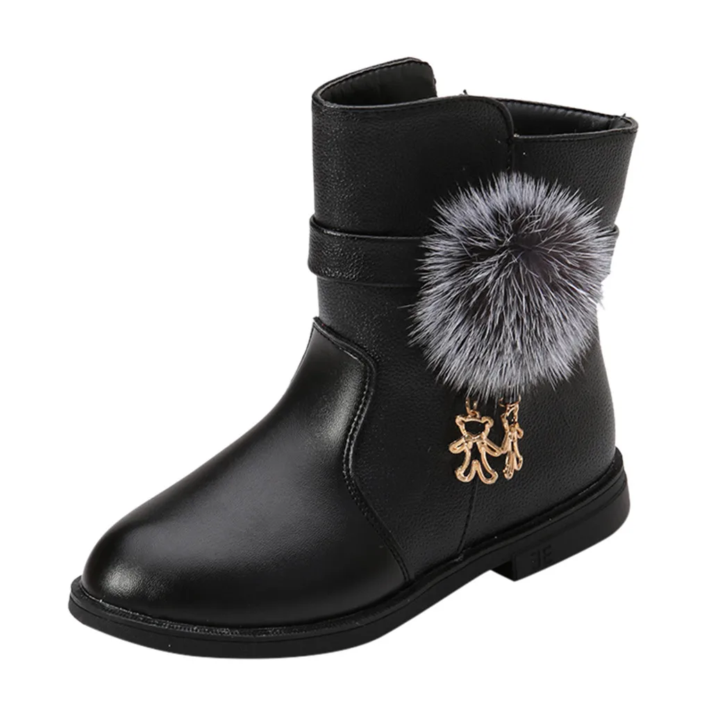 Корейская версия детская обувь принцессы для девочек Водонепроницаемые Ботинки martin из искусственной кожи теплые зимние детские зимние ботинки - Цвет: Black