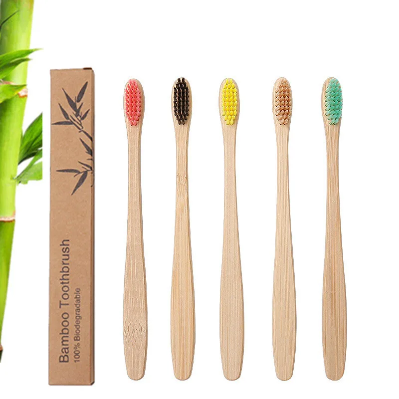 

2pcs Hotel Bamboo Charcoal Toothbrushes Dormitory Wood Handle Toothbrush Eco Friendly Oral Care Soft Bristle Tooth Brush