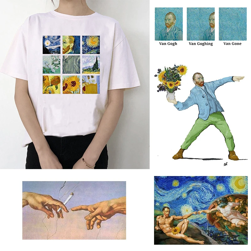 

Grunge Van Gogh Michelangelo T Shirt Women T Shirt Funny Ulzzang Vintage Tshirt Female Top Tee Casual Graphic T-shirt Clothes