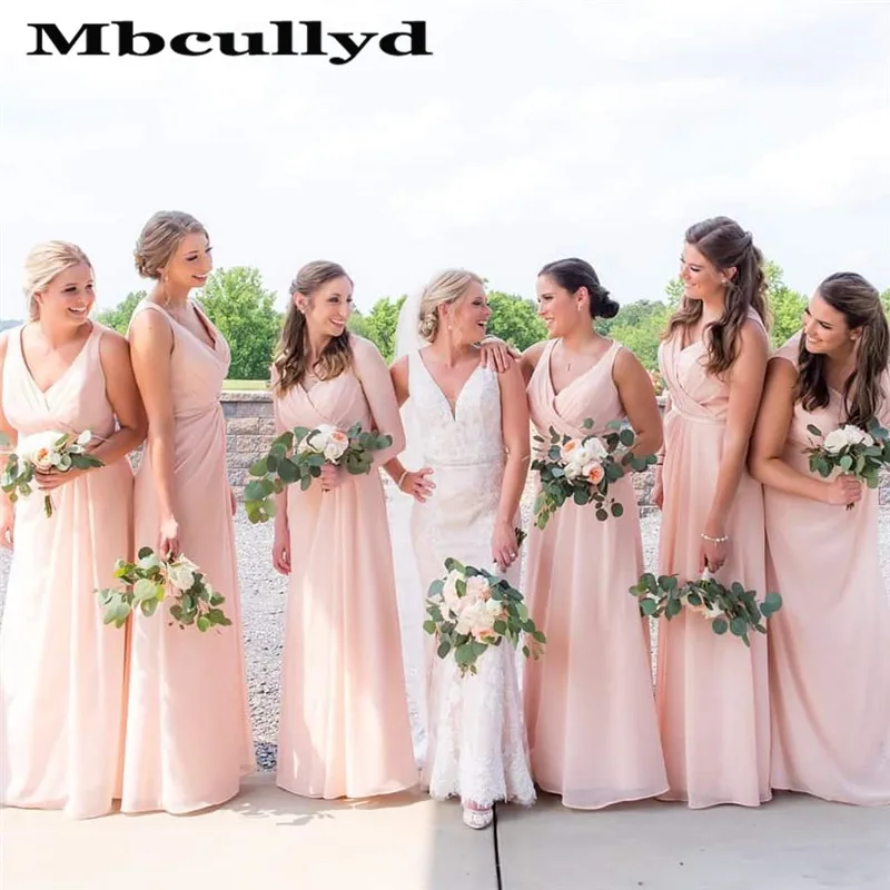 Mbcullyd Roze Bruidsmeisje Jurken Lange 2020 Formele A-lijn Chiffon Wedding Party Dress V-hals Plus Size Gewaad Demoiselle D'honneur Mbcullyd Roze Bruidsmeisje Jurken Lange 2020 Formele A-lijn Chiffon Wedding Party Dress V-hals Plus Size Gewaad Demoiselle D'honneur