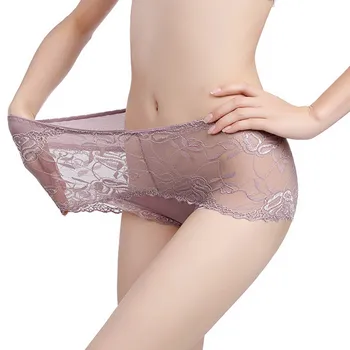 

Good Quality Women Sexy Transparent Full Lace Panties Brand Water Soluble Trunk Gauze Underwear Low-waist Women Briefs