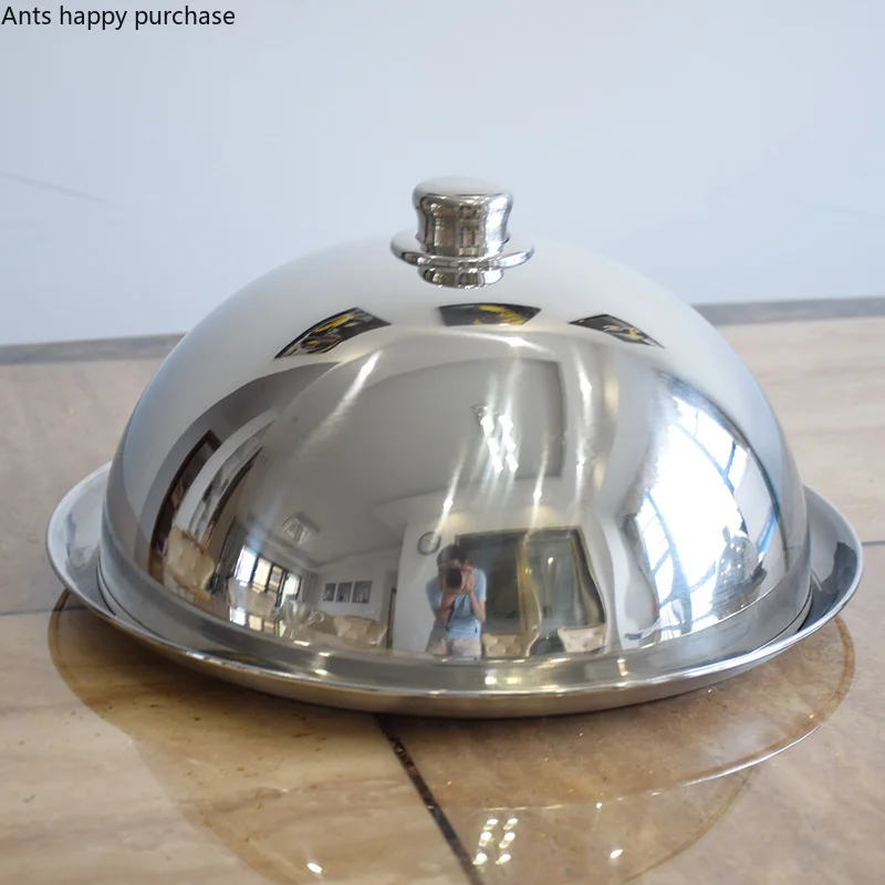 Thicken Round Stainless Steel Tray Cover Tea Cup Tray Restaurant Hotel Western Steak Flat Plate Food Delivery Dish Dinner Plates