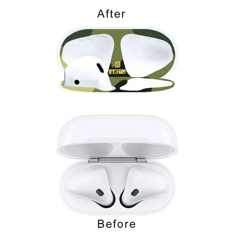 

1 Set Camouflage Dust Guard Protective Sticker Earphone Case Shell Skin Dust-proof for Airpods 1/2 Charging Box 77UA