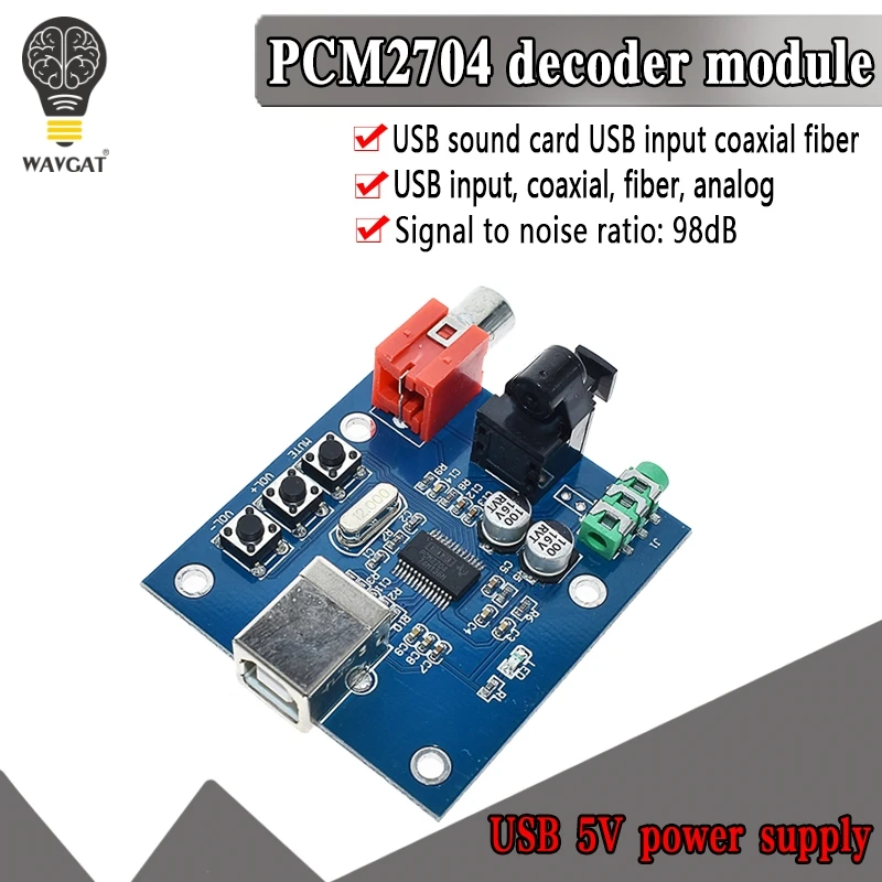WAVGAT PCM2704 USB DAC Power волоконно оптический коаксиальный аналоговый выход для Raspberry Pi