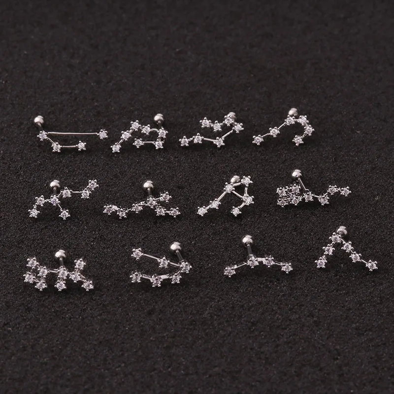 Sellsets, 1 шт., 20 г, 12 созвездий, стальная штанга, CZ, астрология, Зодиак, ухо, Tragus Daith, пирсинг, ювелирные изделия