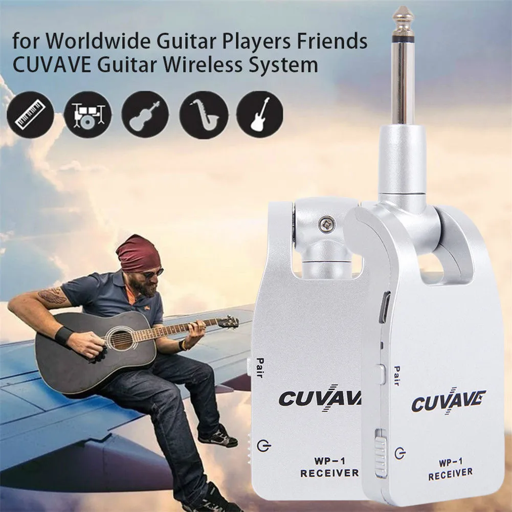 Wireless Guitar System Transmitter Receiver Built-in Rechargeable Battery 30 m Transmission Range Universal Electric Bass