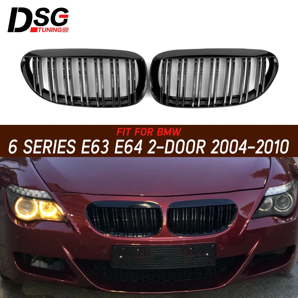 

1 Pair Auto Front Grille Grilles Cover Gloss Black For BMW 6 Series E63 E64 2005-2010