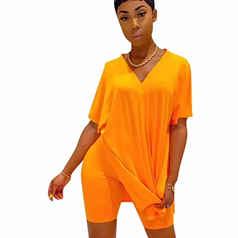 Two Piece Set Women Clothes Casual V Neck T Shirt Top and Shorts Set Streetwear Sexy 2 Piece Outfits for Women Suit Summer Short womens suit set