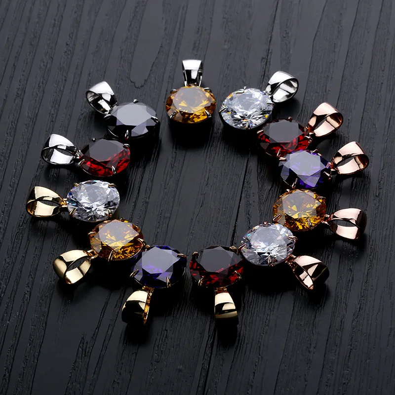

New Style Gold/White/Purple/Red Color Large Zircon Pendant Women Necklaces Iced Shiny AAA CZ Hip Hop Necklace Jewelry Men