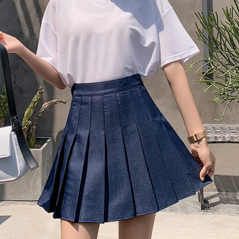Falda corta con botones laterales para mujer, minifalda ajustada de cintura alta, ropa coreana, talla asiática, color negro y azul, para verano| Faldas| - AliExpress