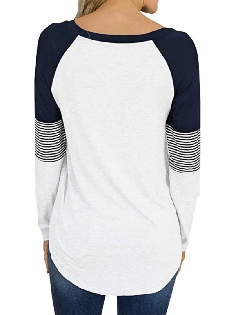 YELITE плюс размер футболка с длинным рукавом для женщин с круглым вырезом цветной лоскутный топ тройники Повседневная футболка пуловер Женский осенняя одежда