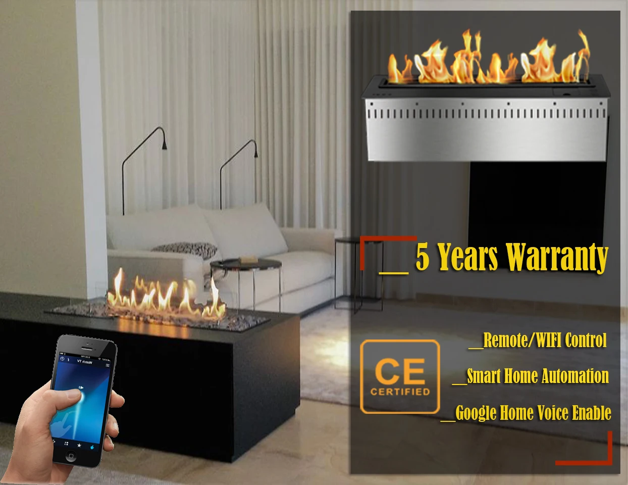 hot sale 36 inches 304 stainless steel remote bio ethanol fireplace