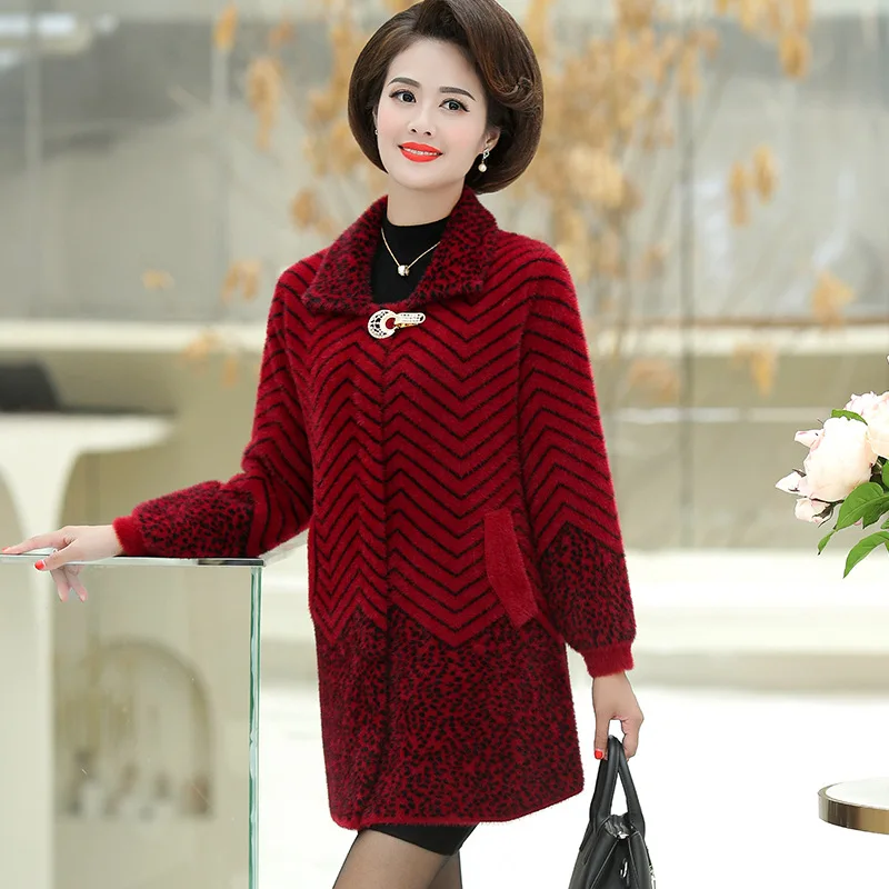 

Middle-aged WOMEN'S Apparels Autumn And Winter Sweater Coat High-End Western Style Loose-Fit Middle-aged Women Dress Faux Mink C