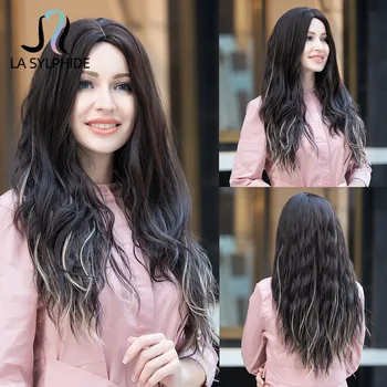 

La Sylphide Synthetic Wig Long Loose Wave Dark Brown with HightLight Blonde Middle Part Hair Wigs for Woman Heat Resistant Hair