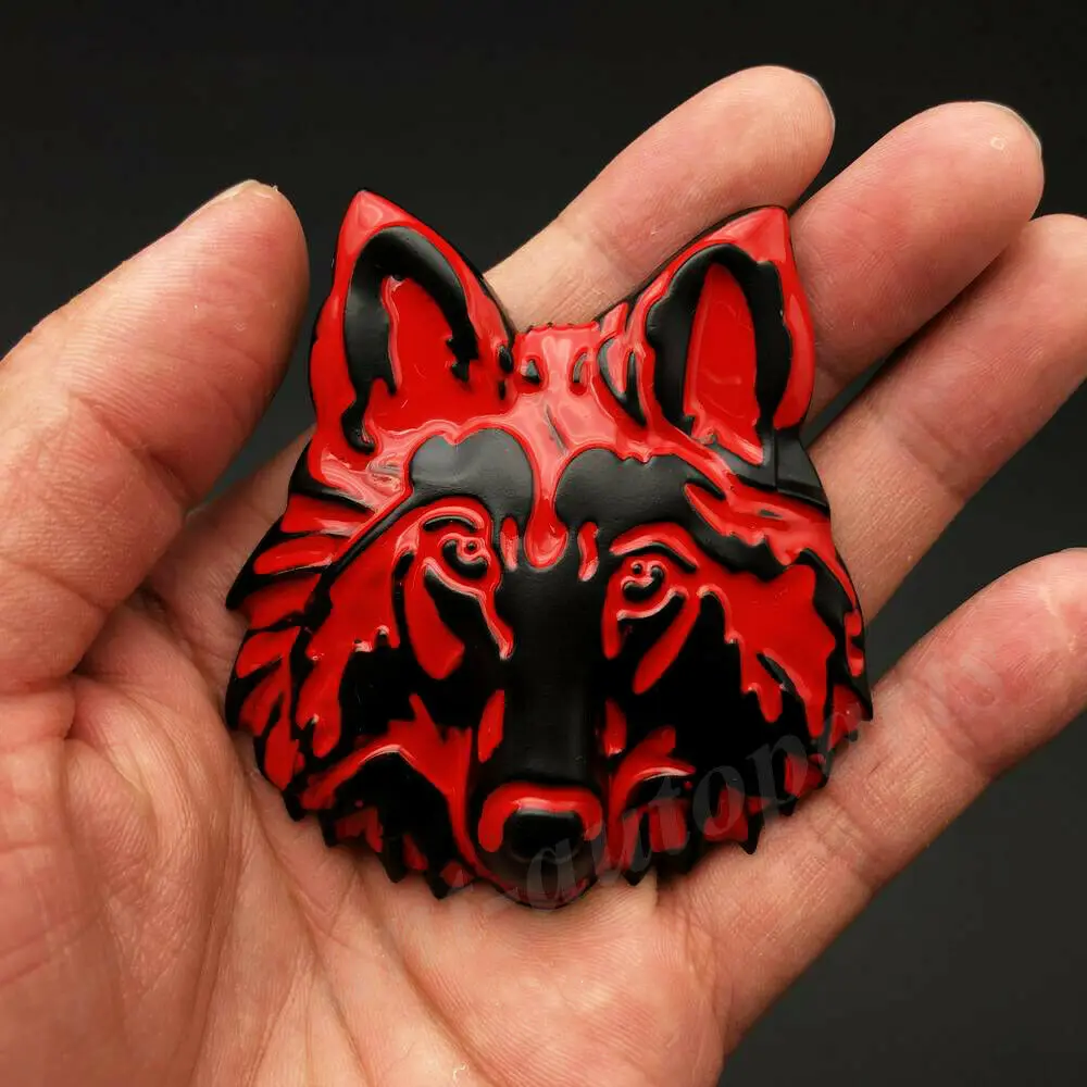 

3D Red Metal Wolf Head Car Trunk Rear Fender Emblem Badge Sticker Decal