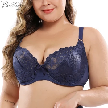 

PariFairy Sexy Sheer Lace Perspective Women Bras Lingerie Top Floral Plus Size Underwear D DD E DDD 80 85 90 95 100 105