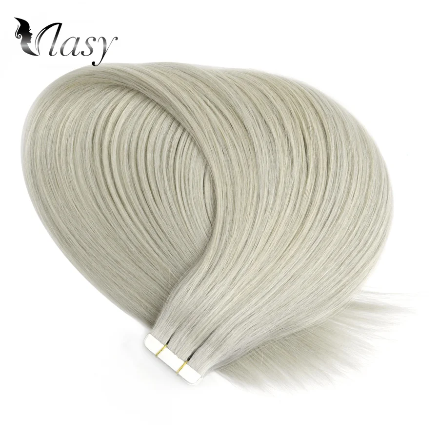 Vlasy 1" 20" 2" прямые волосы remy для наращивания серого цвета, двойные нарисованные волосы для наращивания на ленте