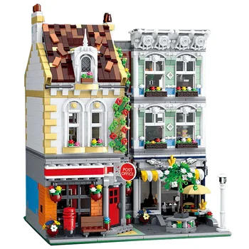 

City Street View Series MOC Brick Square Post Office Toy Square Creator Expert Modular Model Building Blocks Bricks Restaurants