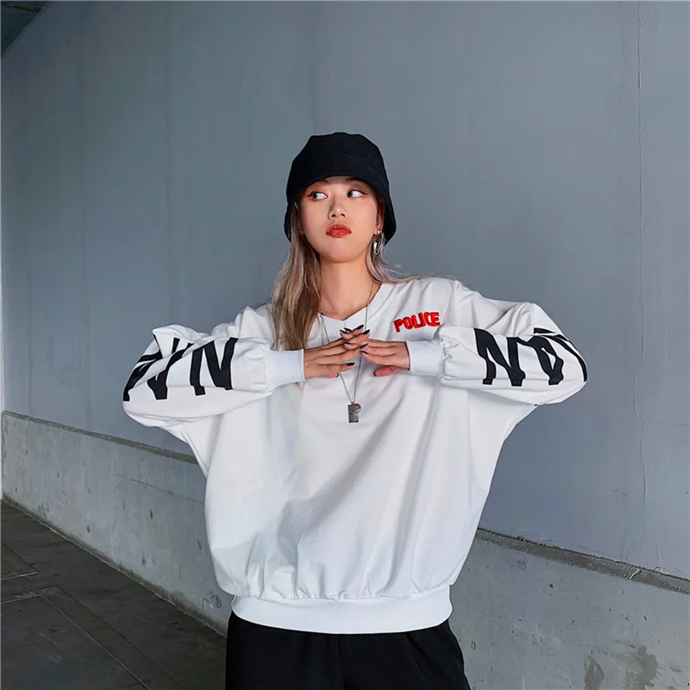 Kpop Весенняя толстовка с буквенным принтом женская уличная Толстовка размера плюс женская Толстовка s больше размера d с длинным рукавом Женские топы