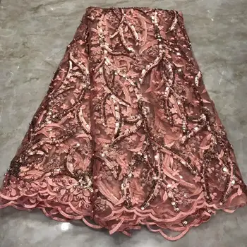 

2019 New Design African Lace Fabric High Quality French Beads Embroidered Tulle Lace Fabric with Sequins