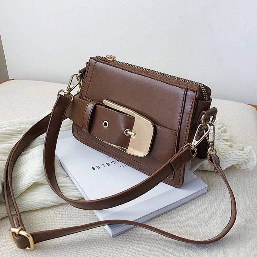 

Fashion Hasp Flap Women's Shoulder Bag Designer Small Solid Color Crossbody Messenger Bags for Women 2021 PU Leather Women Bag