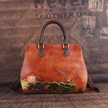 

Original first layer cowhide ladies handbag 2020 new retro embossed shoulder bag large capacity casual handbag