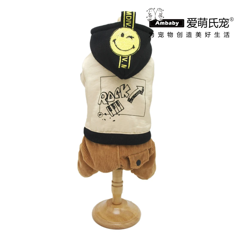 Ambaby осенне-зимняя одежда для домашних животных печати с капюшоном 4 брюки с широкими штанинами теплое пальто для собаки одежда с принтом в виде собак для маленьких средних и больших размеров, Размеры Домашние животные, собаки и кошки