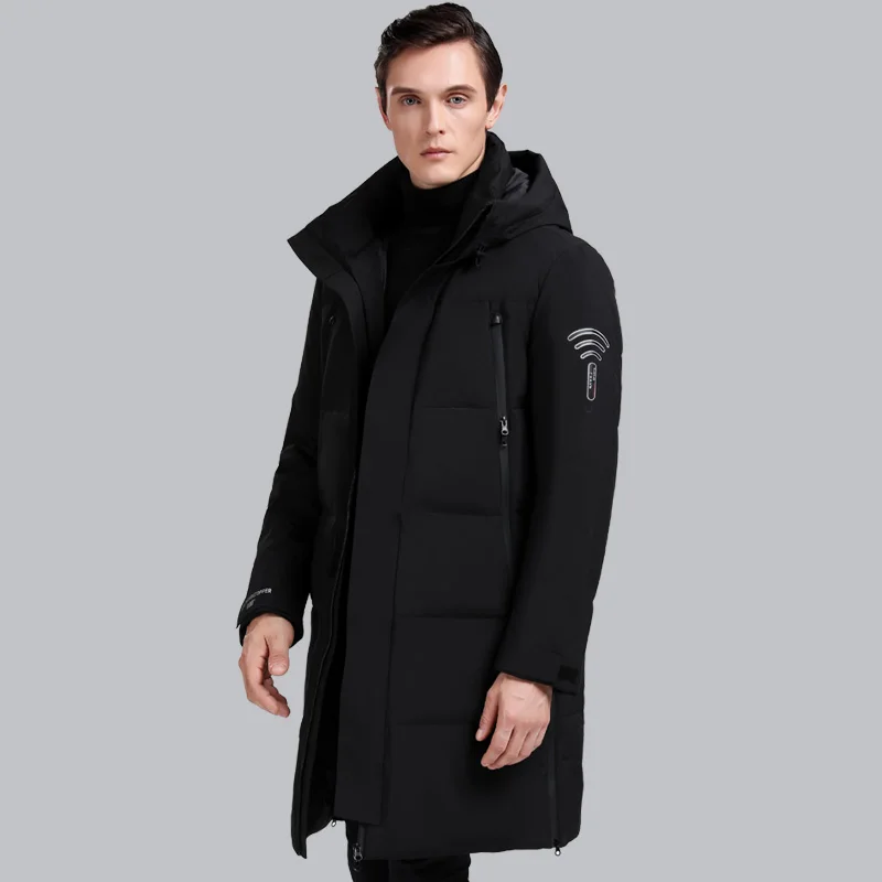 Black VSD, новинка, мужские зимние куртки на утином пуху, деловой длинный толстый зимний пуховик, Мужская однотонная парка, модная верхняя одежда, Теплая мужская верхняя одежда - Цвет: Black