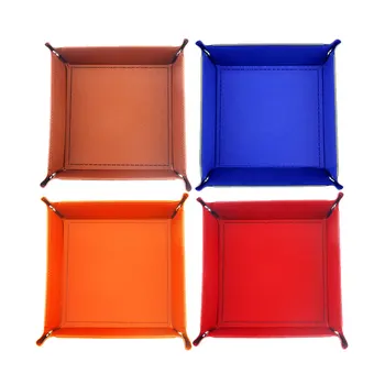 

Foldable storage box PU leather square tray key wallet coin box desktop storage box decoration for dice table game