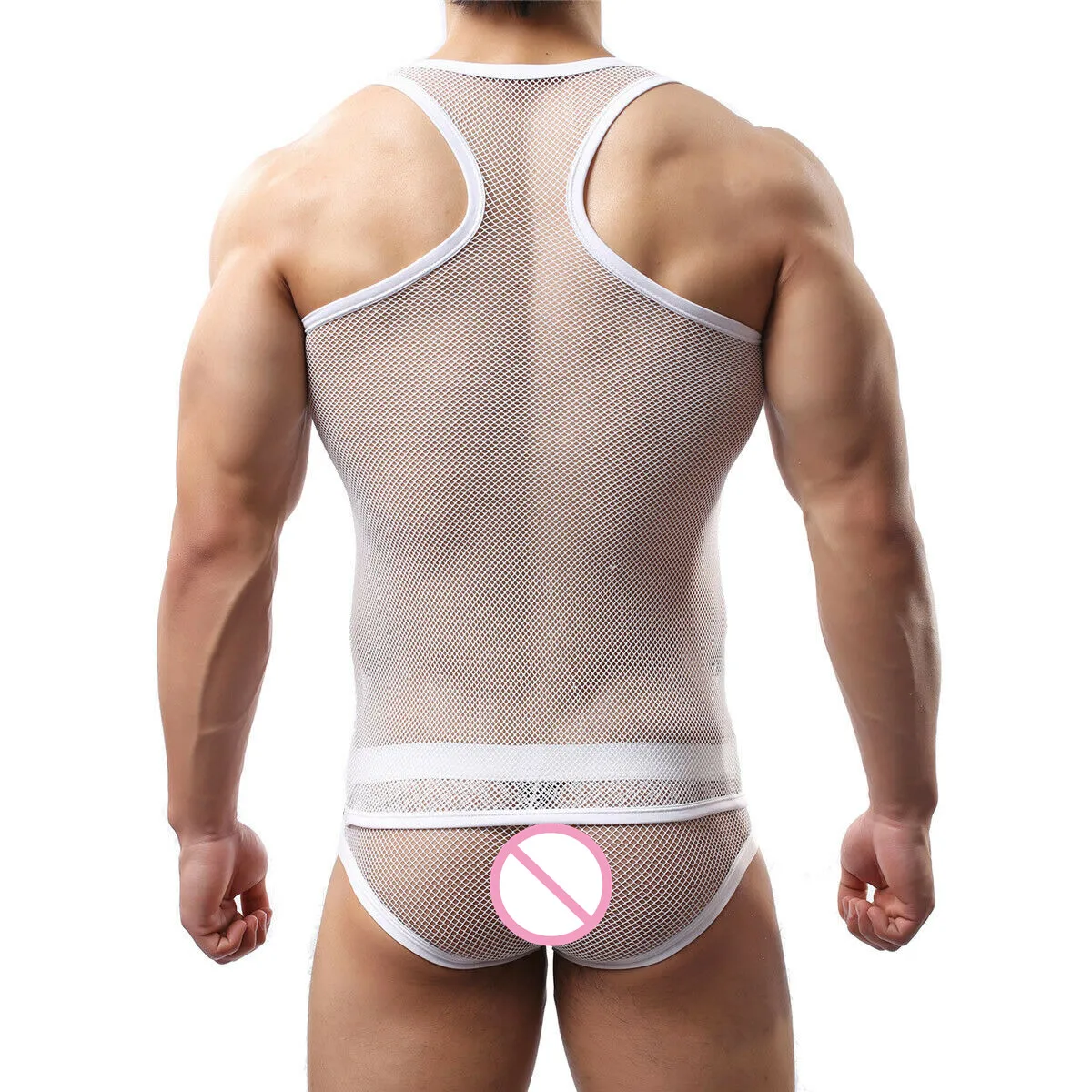 Sexy Men Clothes Sets Mesh Transparent Sleeveless Tank Tops+ Boxer Shorts Male Undershirts Suit Gay Lingerie Party Clubwear