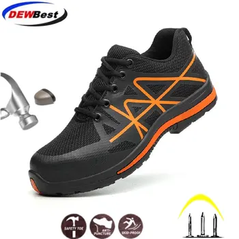 

dewbest Men Steel Toe Work Safety Shoes Men Outdoor Anti-slip Steel Puncture Proof Breathable Construction Men Safety Boots New
