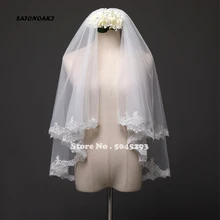 SATONOAKI,, двухслойная белая слоновая кость, тюль, кружево для свадебной вуали, низкая цена, короткая свадебная фата, veu de noiva longo