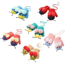 Детские вязаные перчатки с милым рисунком божьей коровки и бантом для малышей, теплые зимние перчатки с толстой плюшевой подкладкой, Длинные От 3 до 6 лет