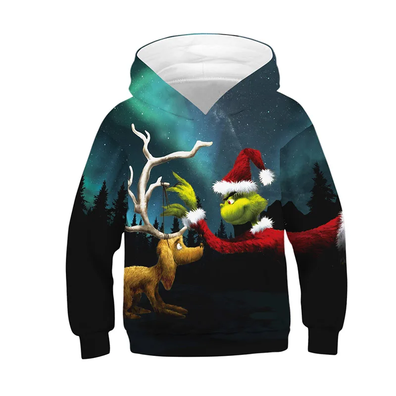 3D Printed Movie Grinch Hoodie Unisex Hooded Girls Boys Sweatshirt Kids Clothes Autumn Long Sleeve