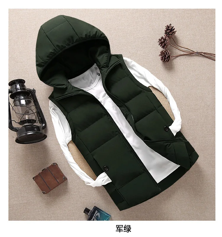 Autumn& Winter down Feather Cotton Waistcoat Men's Fashion Korean-style Hooded Solid Color Men Light Warm Vest Waistcoat