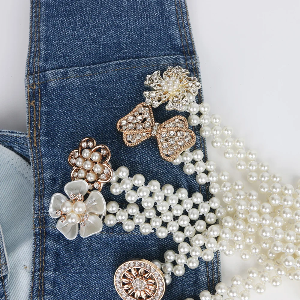 Elasticity Weave White Pearl Belt for ladies/girl beads Rhinestone strass Butterfly Flower Buckel rubber Weave Waist Decorative