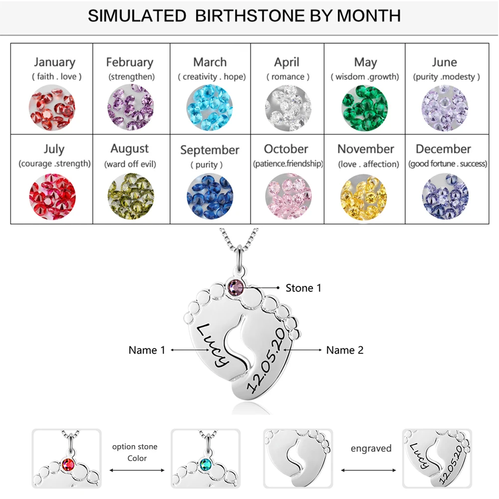 JewelOra персонализированные детские ножки ожерелье с зодиакальным камнем серебро