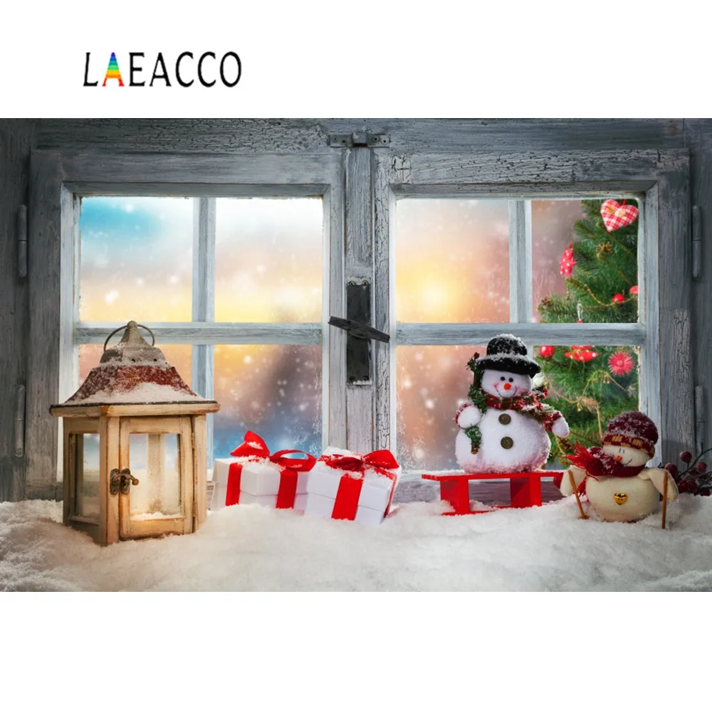 Laeacco зимние фоны Рождественский подоконник снеговик подарок фонарь сосновый
