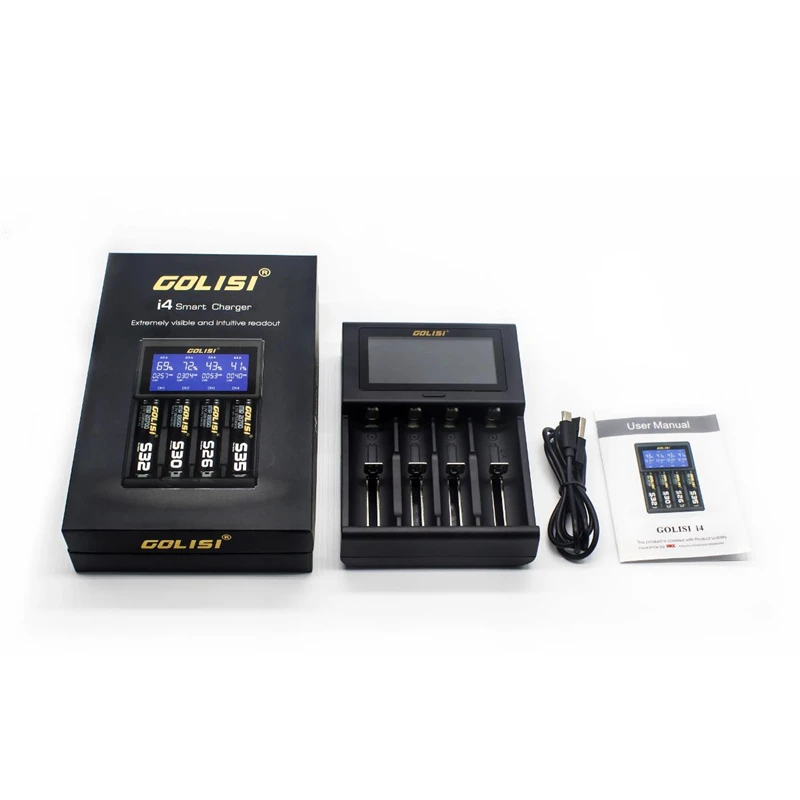 GOLISI i4 Смарт зарядное устройство ЖК-экран дисплей usb зарядка интеллектуальное 2A быстрое зарядное устройство 18650 26650 20700 Li-Ion NIMH