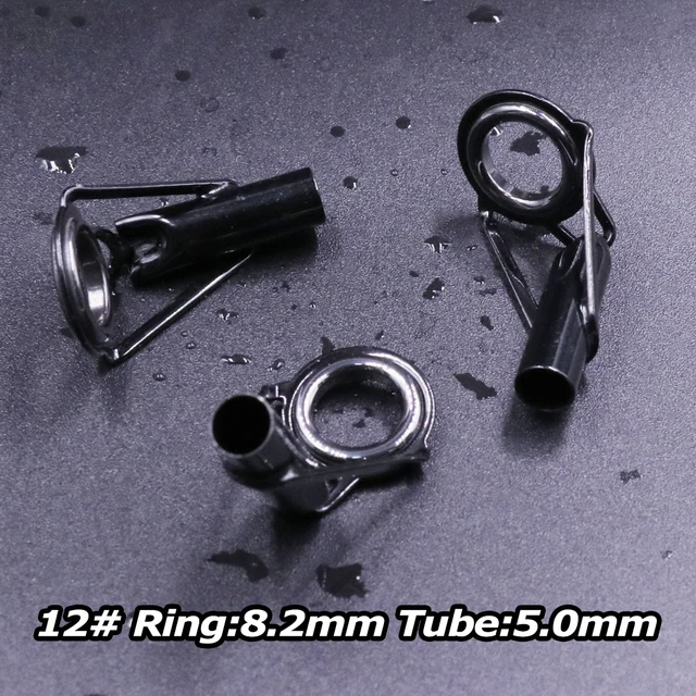 3Pcs Fishing Rod Tip Guides Repair Kit Stainless Steel Frames Ceramics Rings Black Rod Building Guide Eye Building Repair 6#~16# Size12 5.0mm 3Pcs