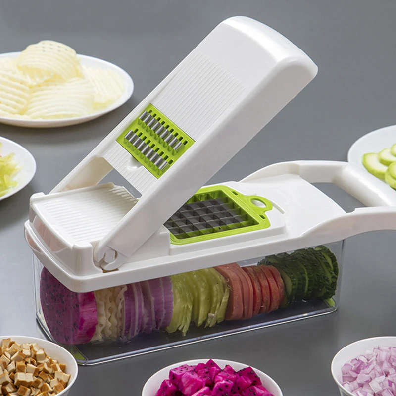 Vegetable Chopper Mandoline Slicer Cutter and Grater 13 in 1 Potato Onion  Veggie Dicer with Container Gray, black green