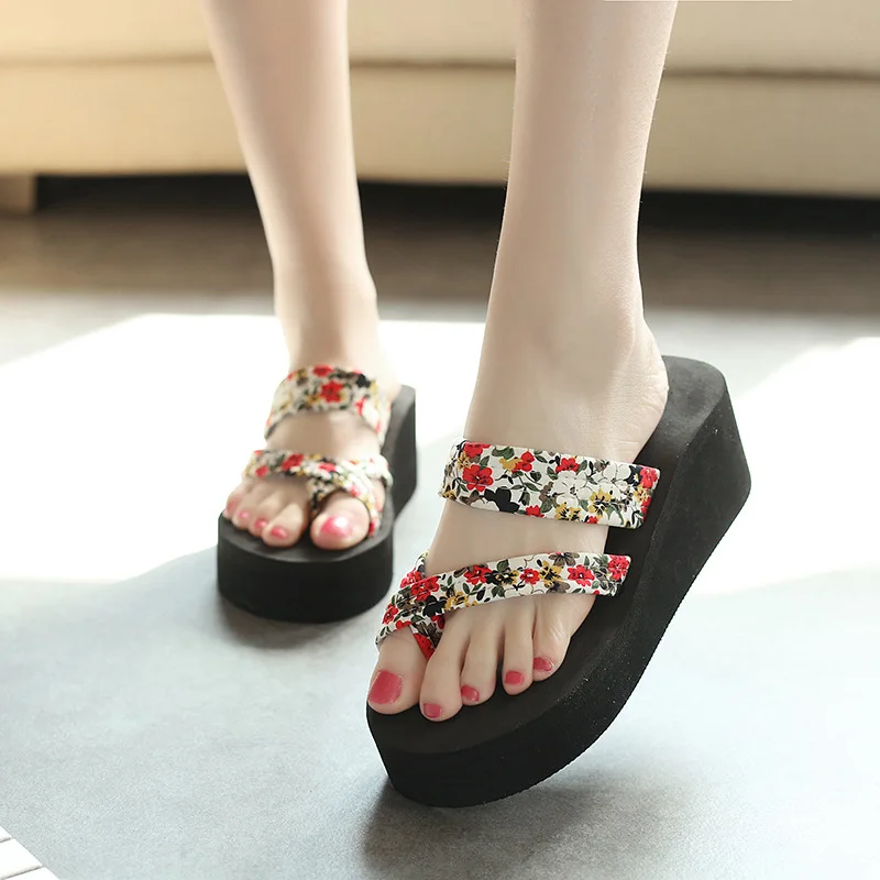 

Beach Fashion Summer Women Flat Flip Flops Print Concise Outside Slippers Women Flower Narrow Band Open Toe Ladies Shoes