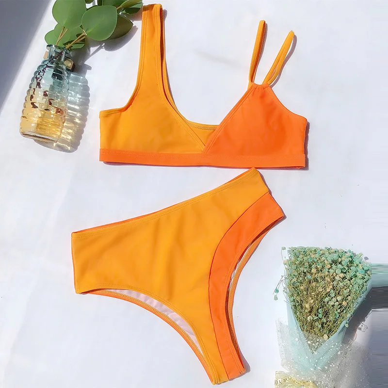 INGAGA 2020 Push Up Bikini Sexy V-neck Wrap Swimwear Women High Waist Swimsuit Female Double Strap Bathers New Patchwoak Biquini