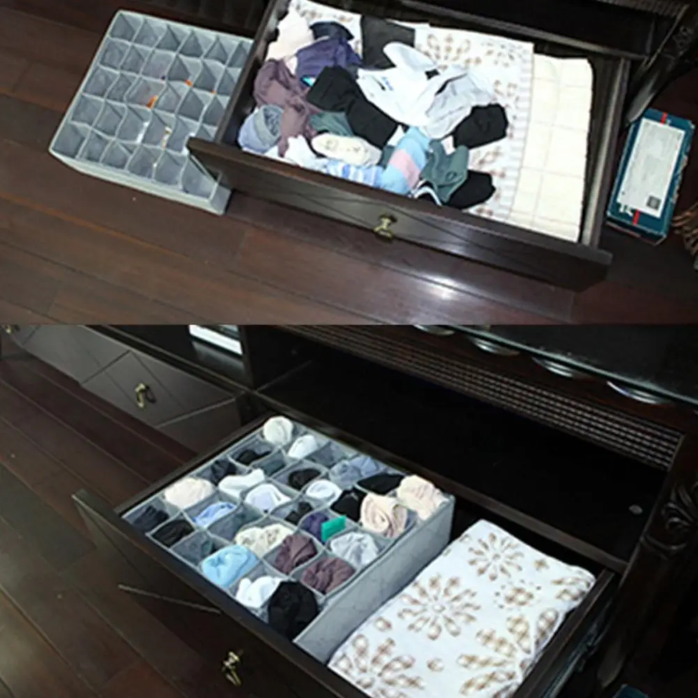 30 Grid Slot Bamboo Charcoal Underwear Ties Socks Drawer Closet Organizer Storage Box Fit For Collection